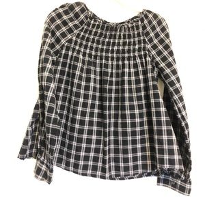 Old Navy Smocked Black Plaid Top Medium